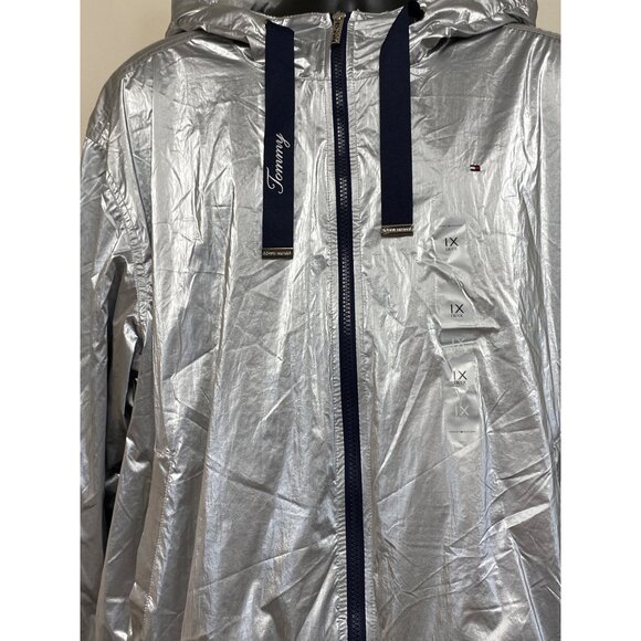 Tommy Hilfiger Women's Silver Hooded Zippered Metallic Windbreaker NWT - Picture 2 of 6